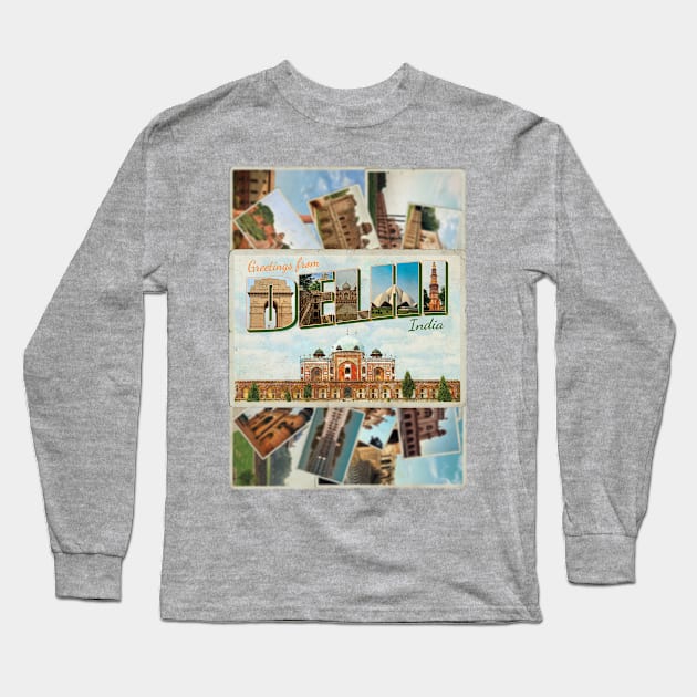 Greetings from Delhi in India Vintage style retro souvenir Long Sleeve T-Shirt by DesignerPropo